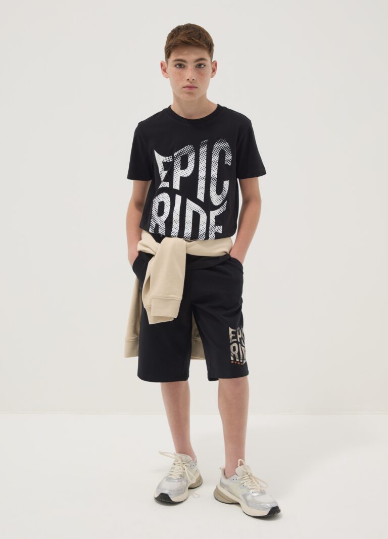 Ovs KIDS Bermudas Negras De Puro Algodón Con Cintura Elástica, Niño, Negro, Talla: 10-11