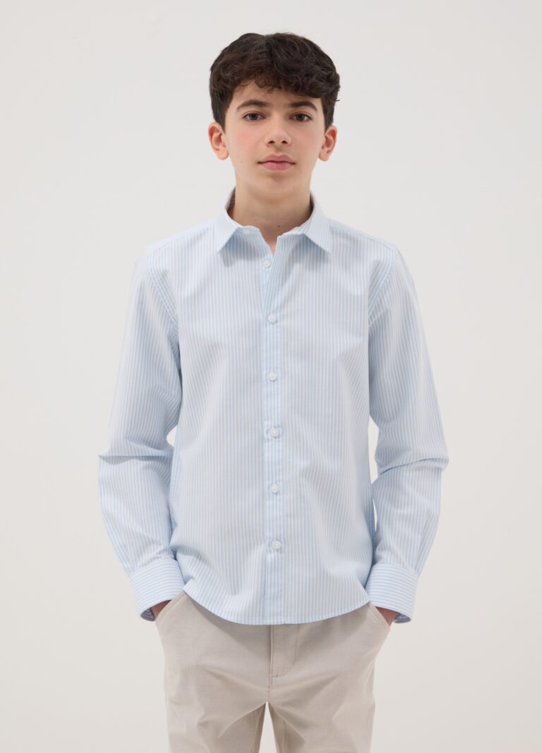 Ovs KIDS Camisa De Niño En Algodón Puro Con Rayas Multicolores, Ajuste Regular, Niño, Blanco/azul claro, Talla: 10-11