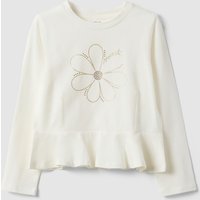 Ovs KIDS, Camiseta Blanca De Algodón Elástico Para Niña Corte Regular Con Flor, Niña, Blanco óptico, Talla: 3-4
