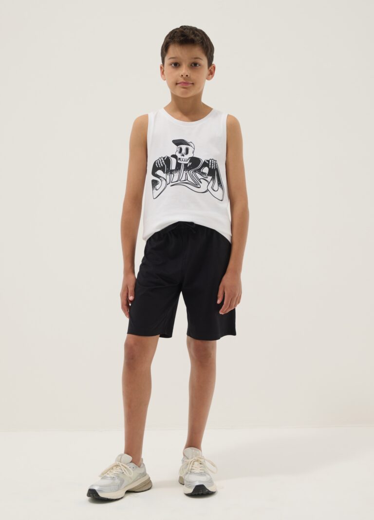 Ovs KIDS Conjunto Blanco Y Negro De Puro Algodón Con Top Y Shorts, Niño, Blanco/negro, Talla: 10-11