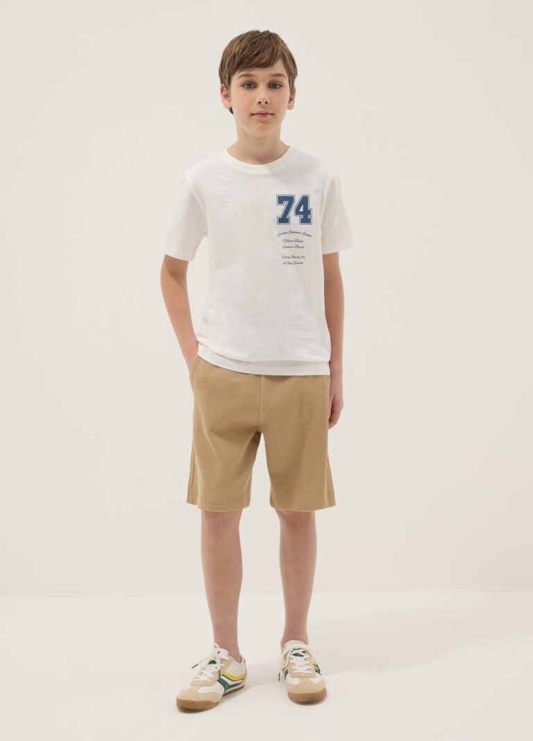 Ovs KIDS Conjunto Multicolor De Camiseta Y Shorts De Algodón Puro Para Niño, Corte Regular, Niño, Blanco/beige, Talla: 10-11