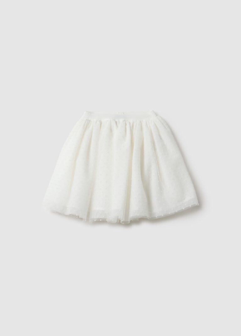 Ovs KIDS Falda Blanca De Malla Con Texturas De Lunares Para Niñas, Niña, Blanco suave, Talla: 3-4