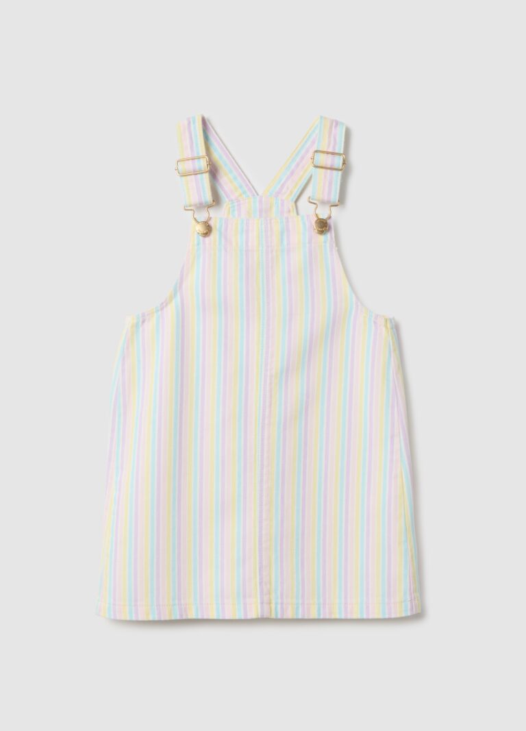 Ovs KIDS Peto Infantil De Algodón Puro A Rayas Multicolores Ajuste Regular, Niña, Blanco/rosa, Talla: 4-5