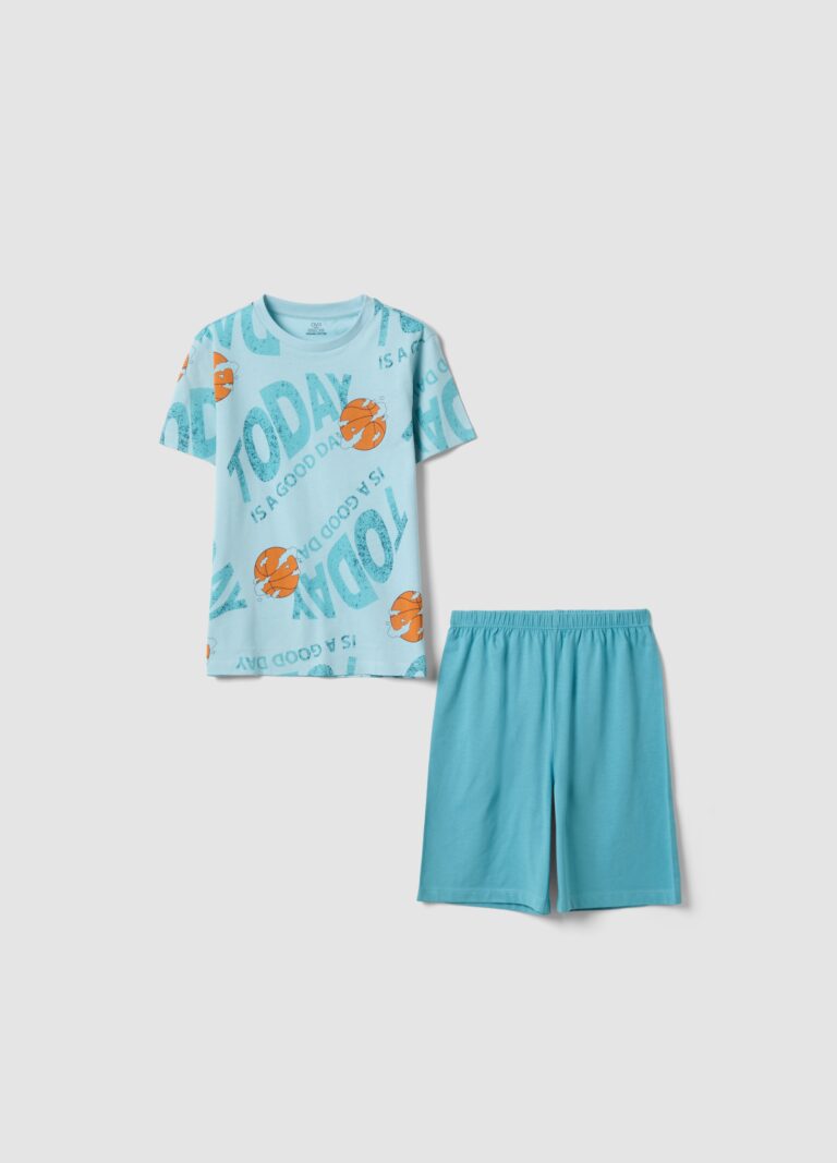 Ovs KIDS, Pijama Corto De Niño En Algodón Puro Azul Claro Con Estampados, Niño, Azul Claro, Talla: 10-11