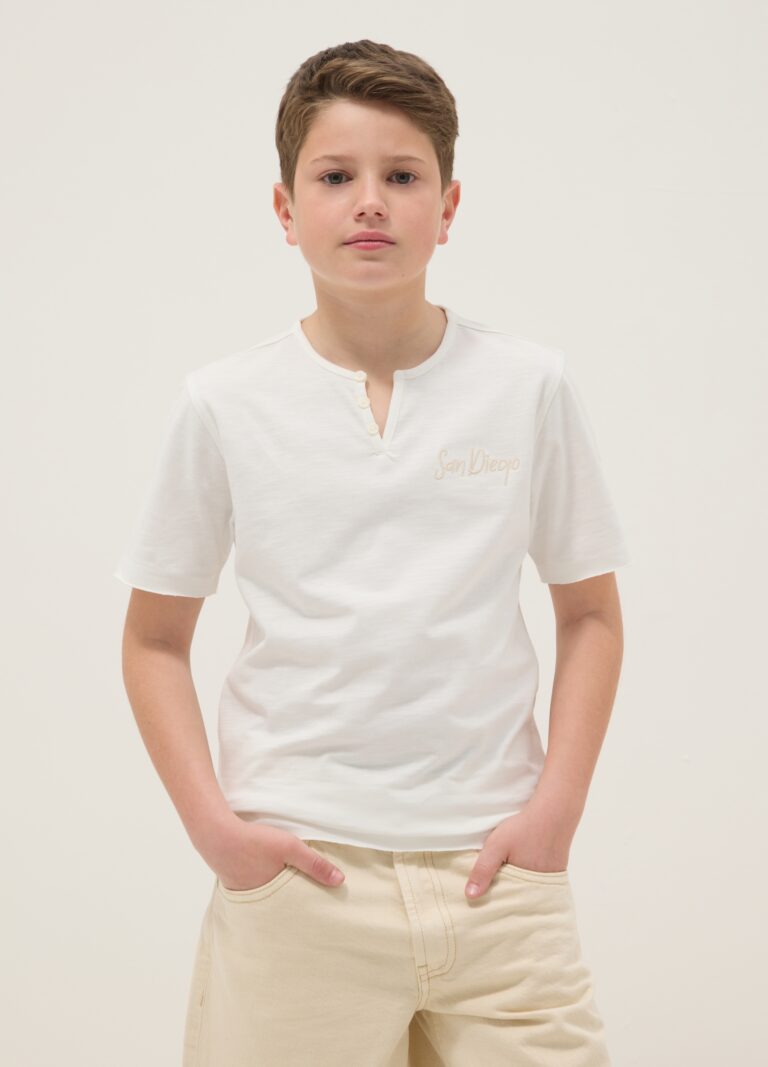 Ovs KIDS Polo Blanco De Puro Algodón Para Chico Con Cuello Serafino, Ajuste Regular, Niño, Blanco lechoso, Talla: 10-11