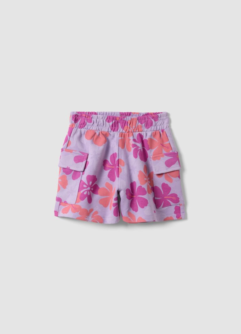 Ovs KIDS Short Rosa De Algodón Puro Con Estampado Floral Para Niña, Corte Regular, Niña, Morado, Talla: 4-5
