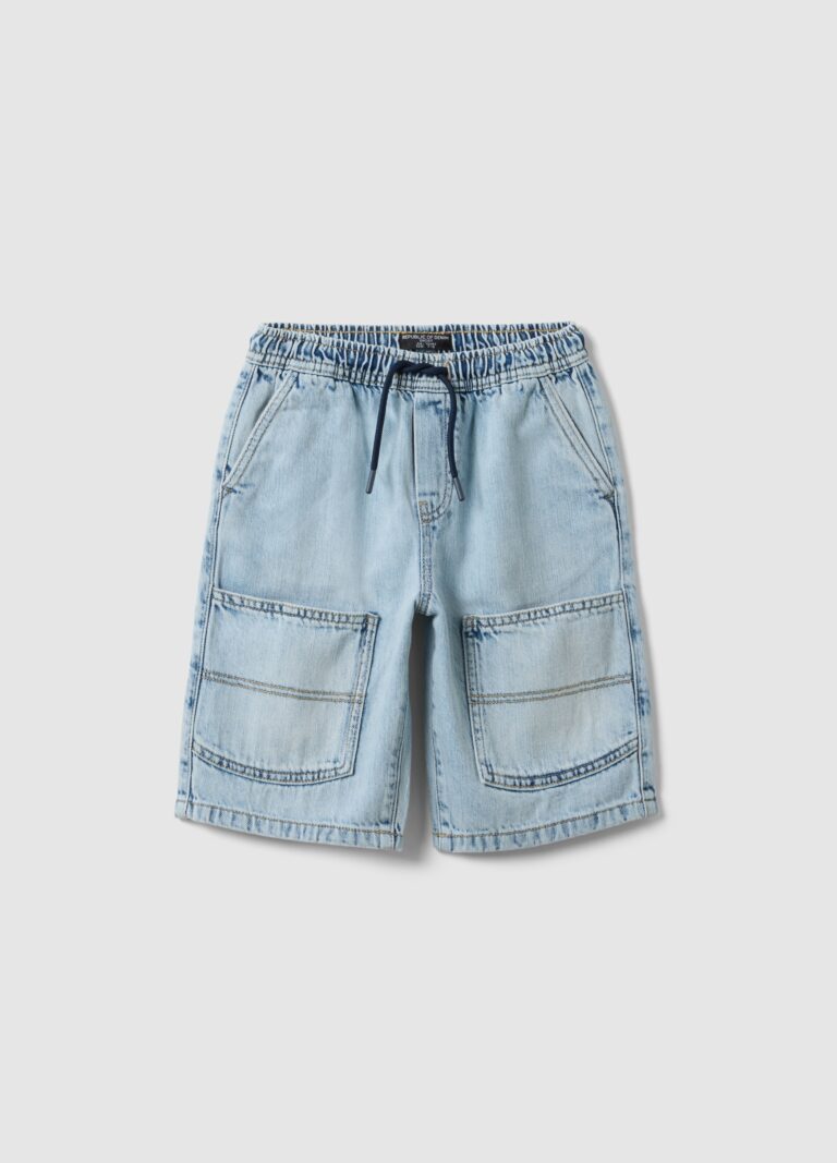 Ovs KIDS Shorts De Niño En Denim De Algodón Puro Azul Claro, Pierna Ancha, Niño, Azul claro, Talla: 3-4