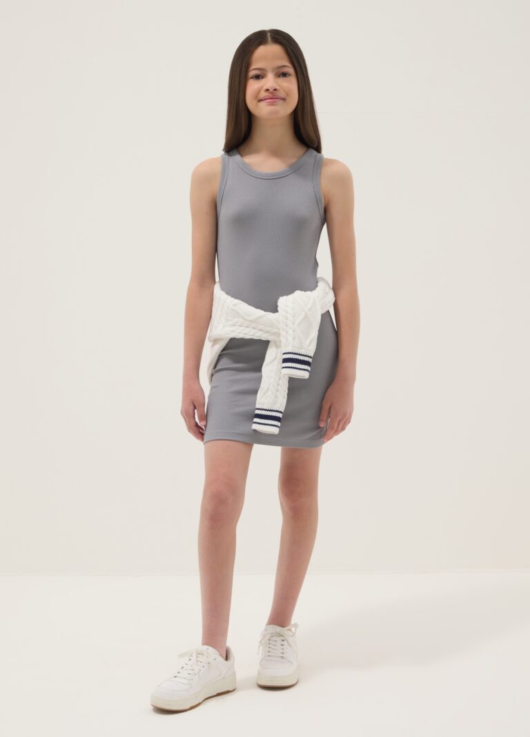 Ovs KIDS Vestido Ajustado Sin Mangas De Algodón Elástico Gris Para Niña, Niña, Gris, Talla: 10-11