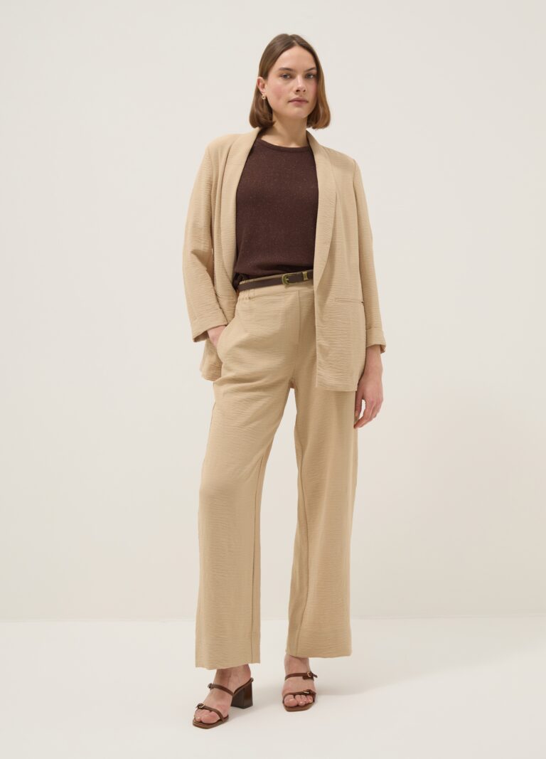 Ovs Pantalón Beige Wide Leg Con Cintura Elástica, Mujer, Beige, Talla: 36