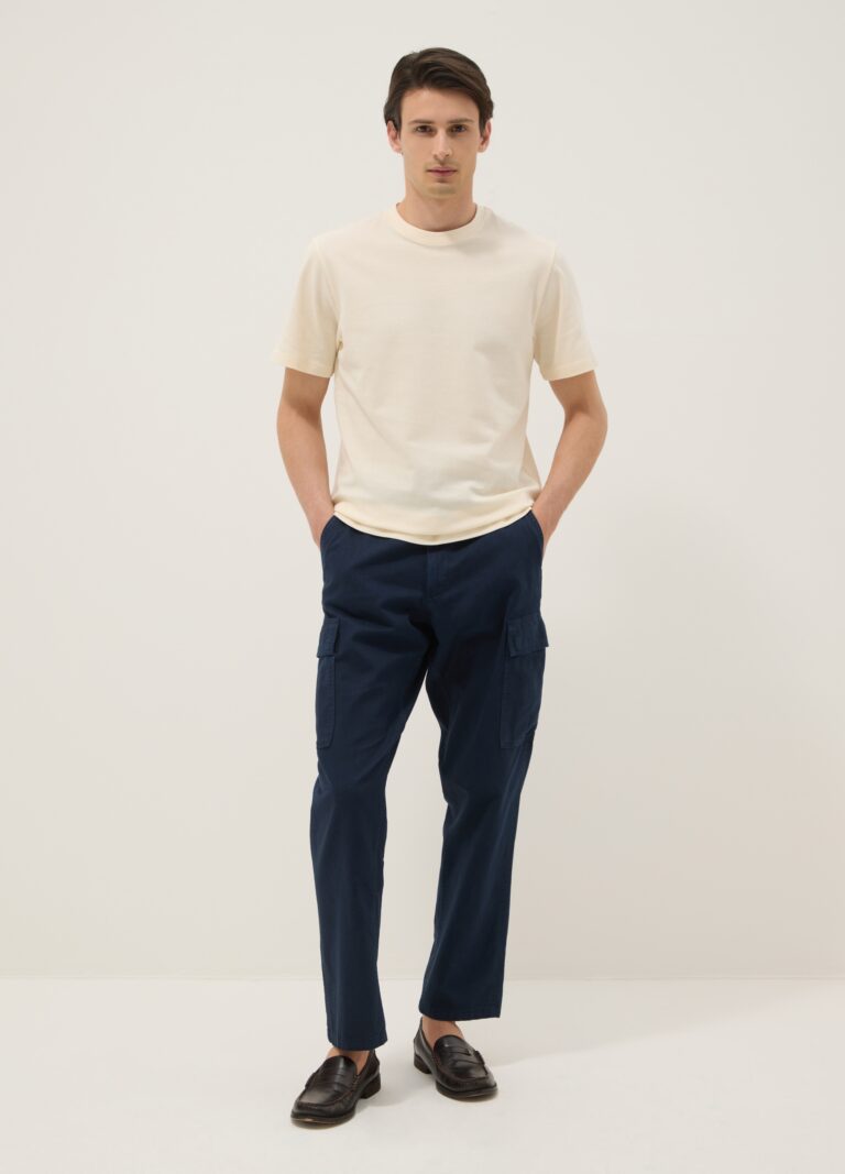 Ovs Pantalón Cargo Azul De Mezcla De Lino Y Algodón Regular Fit, Hombre, Azul oscuro, Talla: 44