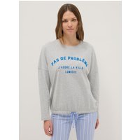 Ovs Parte Superior De Pijama Gris Con Cuello Redondo En Ajuste Regular De Mezcla De Algodón Con Estampado, Mujer, Gris jaspeado, Talla: