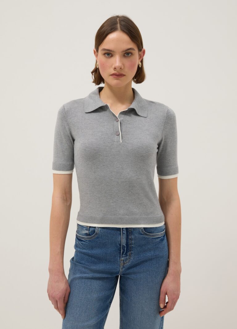 Ovs Polo Gris De Mezcla De Viscosa Ajuste Regular, Mujer, Gris claro, Talla: 36