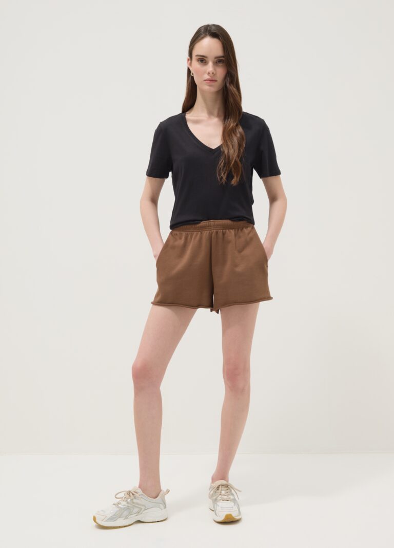 Ovs Short Marrón De Mezcla De Algodón Con Cintura Elástica, Corte Regular, Mujer, Marrón claro, Talla:
