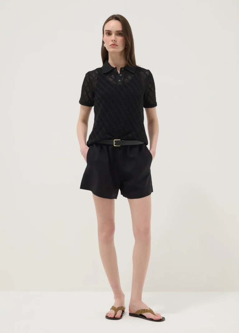 Ovs Short Negro De Mezcla De Lino Y Viscosa Con Cintura Elástica, Corte Regular, Mujer, Negro, Talla: 34