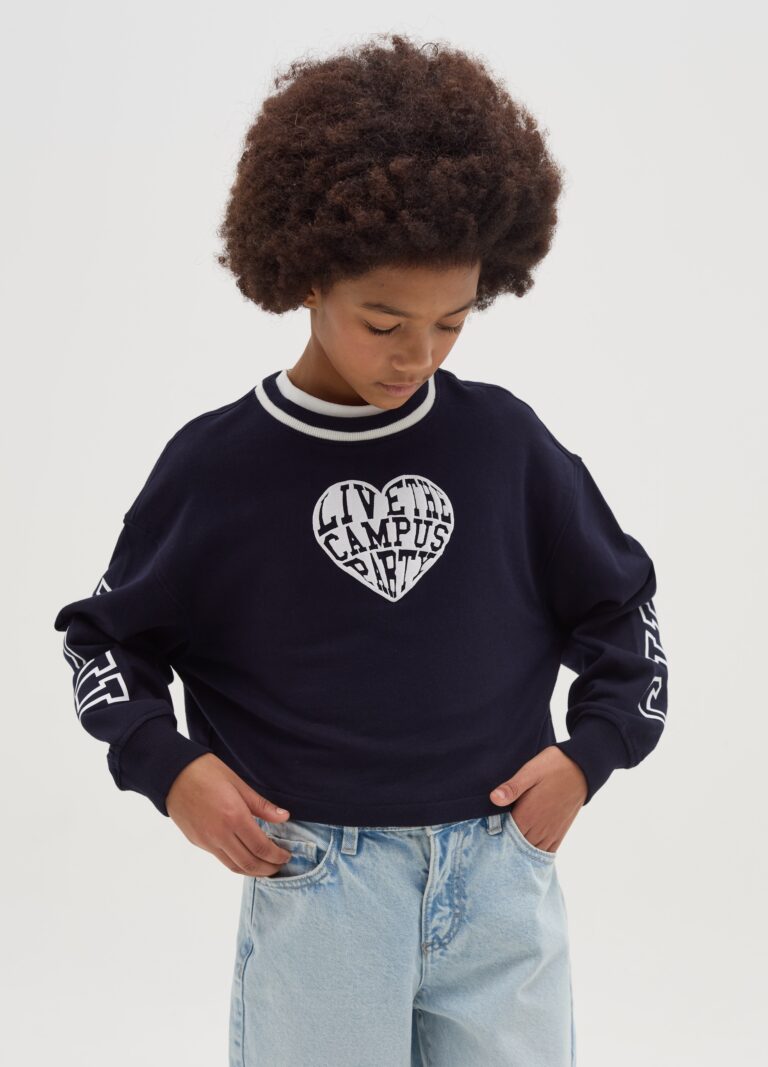 Ovs Sudadera Con Corazón Y Motivo De Texto "live The Campus Party", Niña, Azul oscuro, Talla: 11-12