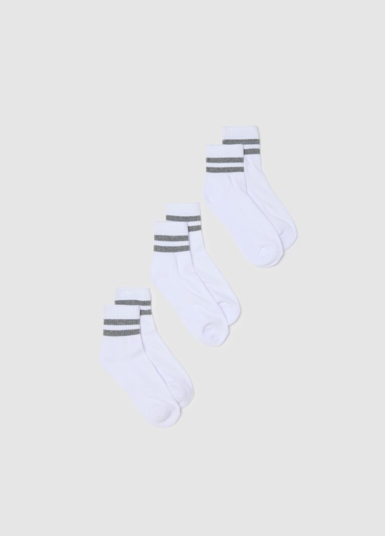 Ovs Tripack De Calcetines En Mezcla De Algodón Con Rayas Multicolores Ajuste Regular, Hombre, Blanco/gris, Talla: 38/42