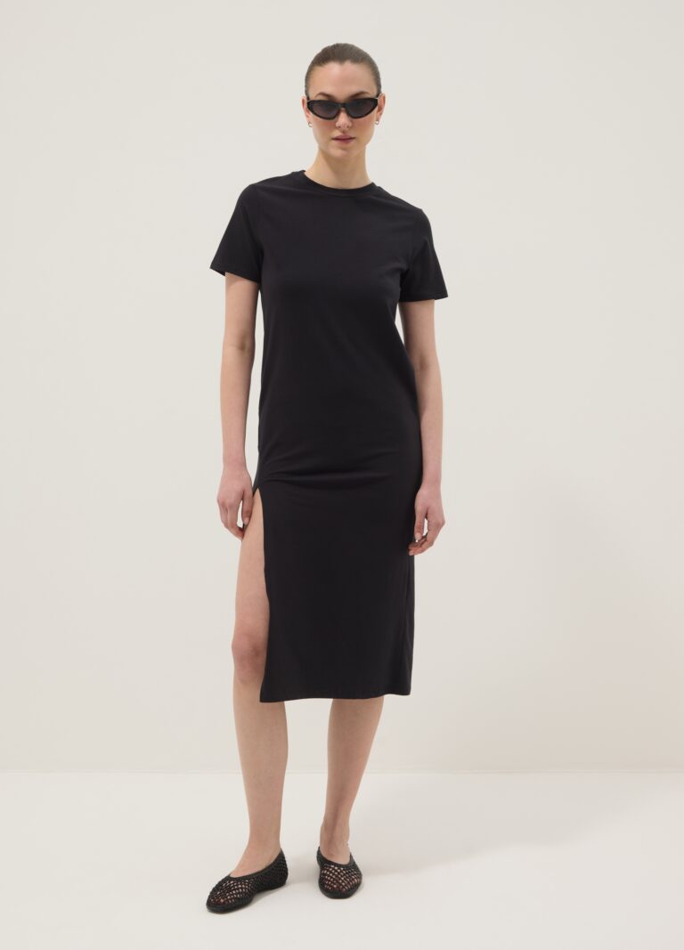 Ovs Vestido Largo Negro De Algodón Elástico, Mujer, Negro, Talla: 36
