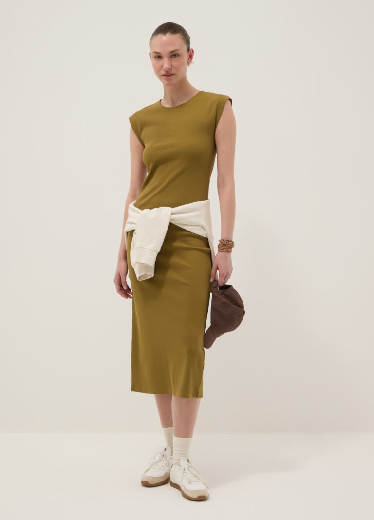 Ovs Vestido Verde Entallado Sin Mangas De Algodón Elástico, Mujer, Verde Oliva, Talla: 38