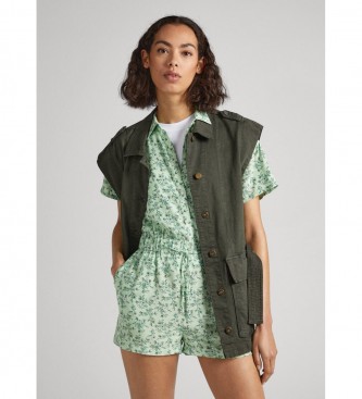 Pepe Jeans para mujer. Mono Fiora verde (XS), Casual, Viscosa, Manga corta, Sostenible