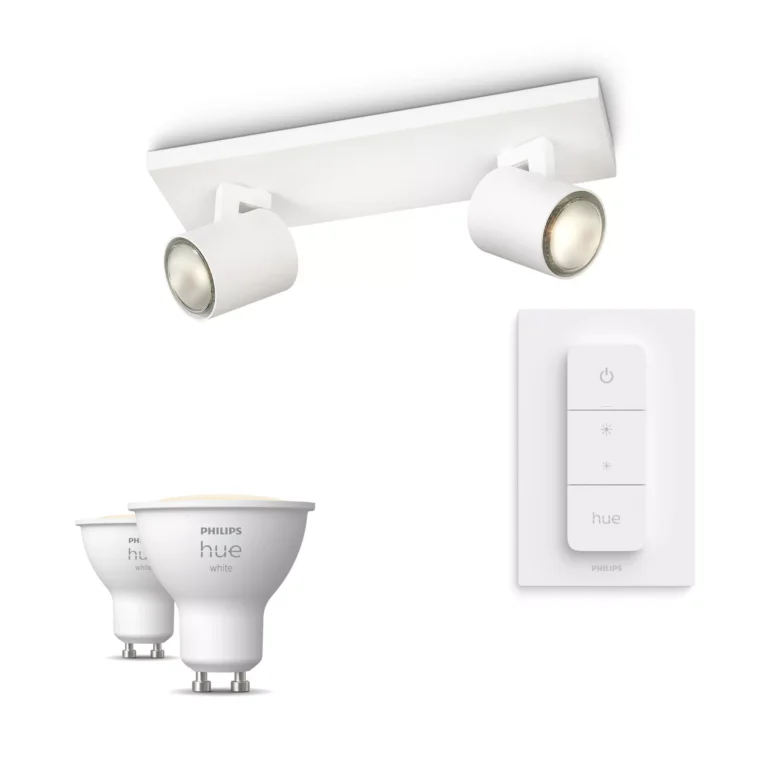 Philips Hue Philips Pack: X2 Focos Philips Runner (blanco) + 2 Bombillas Hue Gu10 Luz Blanca Cálida + Mando
