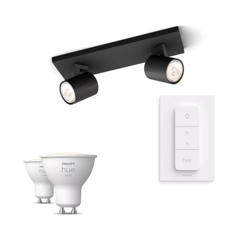 Philips Hue Philips Pack: X2 Focos Philips Runner (negro) + 2 Bombillas Hue Gu10 Luz Blanca Cálida + Mando
