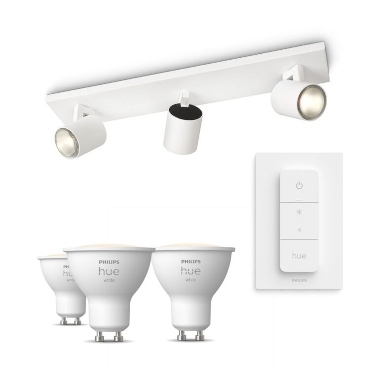 Philips Hue Philips Pack: X3 Focos Philips Runner (blanco) + 3 Bombillas Hue Gu10 Luz Blanca Cálida + Mando