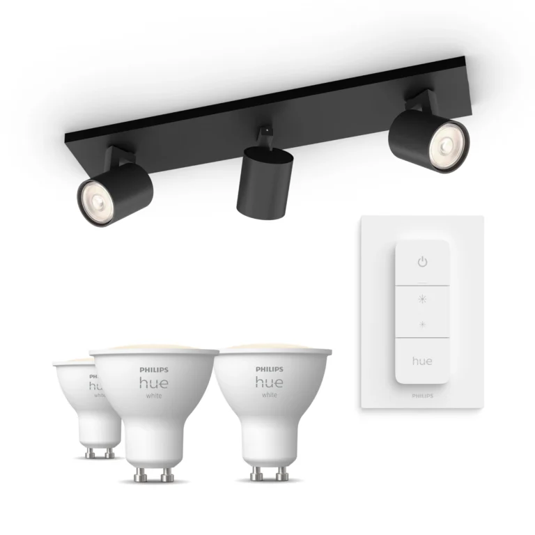 Philips Hue Philips Pack: X3 Focos Philips Runner (negro) + 3 Bombillas Hue Gu10 Luz Blanca Cálida + Mando