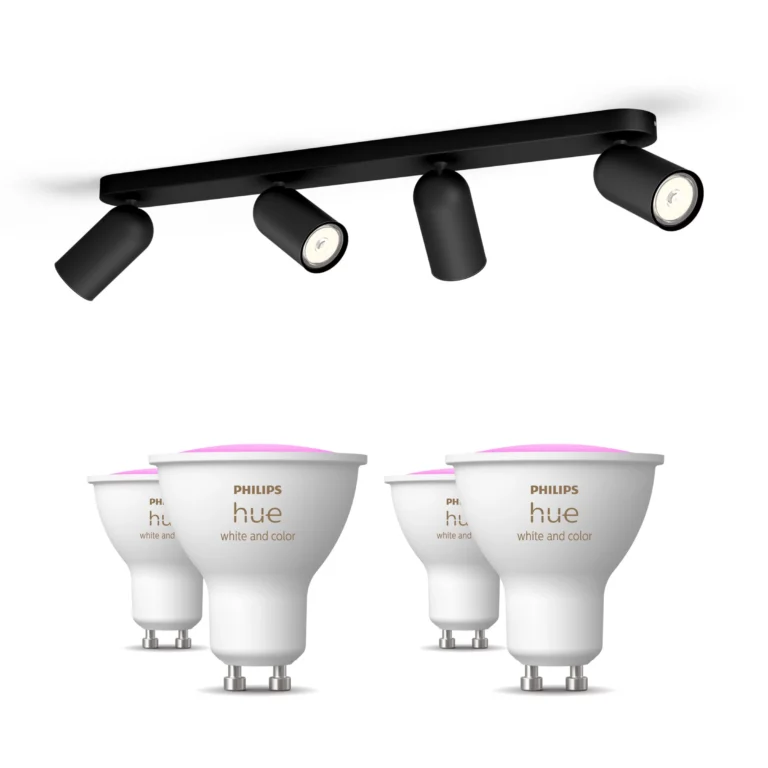 Philips Hue Philips Pack: X4 Focos Philips Pongee (negro) + 4 Bombillas Hue Gu10 Rgb