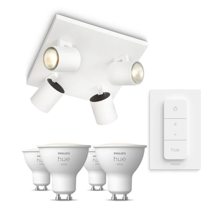 Philips Hue Philips Pack: X4 Focos Philips Runner (blanco) + 4 Bombillas Hue Gu10 Luz Blanca Cálida