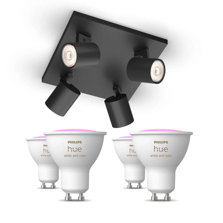 Philips Hue Philips Pack: X4 Focos Philips Runner (negro) + 4 Bombillas Hue Gu10 Rgb