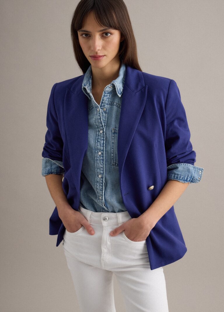 Piombo Blazer Azul En Algodón Elástico Ajuste Regular, Mujer, Blu Bluette, Talla: 34