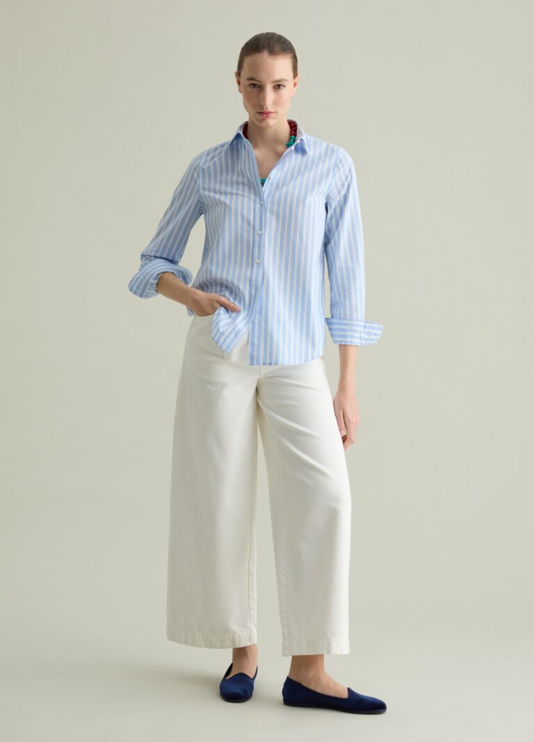 Piombo Camisa De Popelina, Mujer, Blanco/azul, Talla: 34