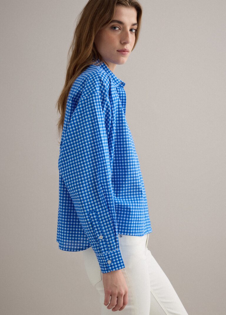 Piombo Camisa De Puro Algodón A Cuadros Multicolor Corte Regular, Mujer, Azul/Blanco, Talla: 36