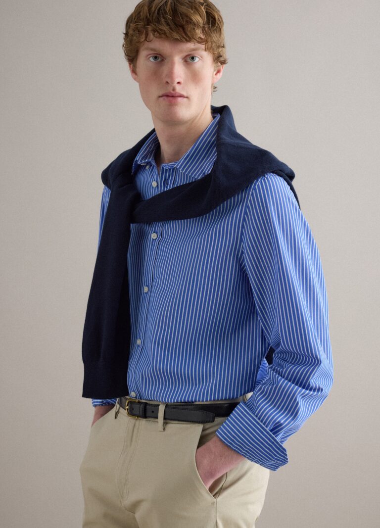 Piombo Camisa De Rayas Multicolor En Puro Algodón, Ajuste Regular, Hombre, Blanco/azul claro, Talla: