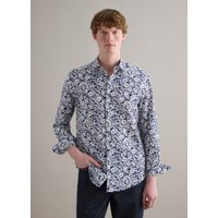 Piombo Camisa Multicolor De Algodón Puro Con Ajuste Regular Y Diseño Floral, Hombre, Blanco/azul, Talla: