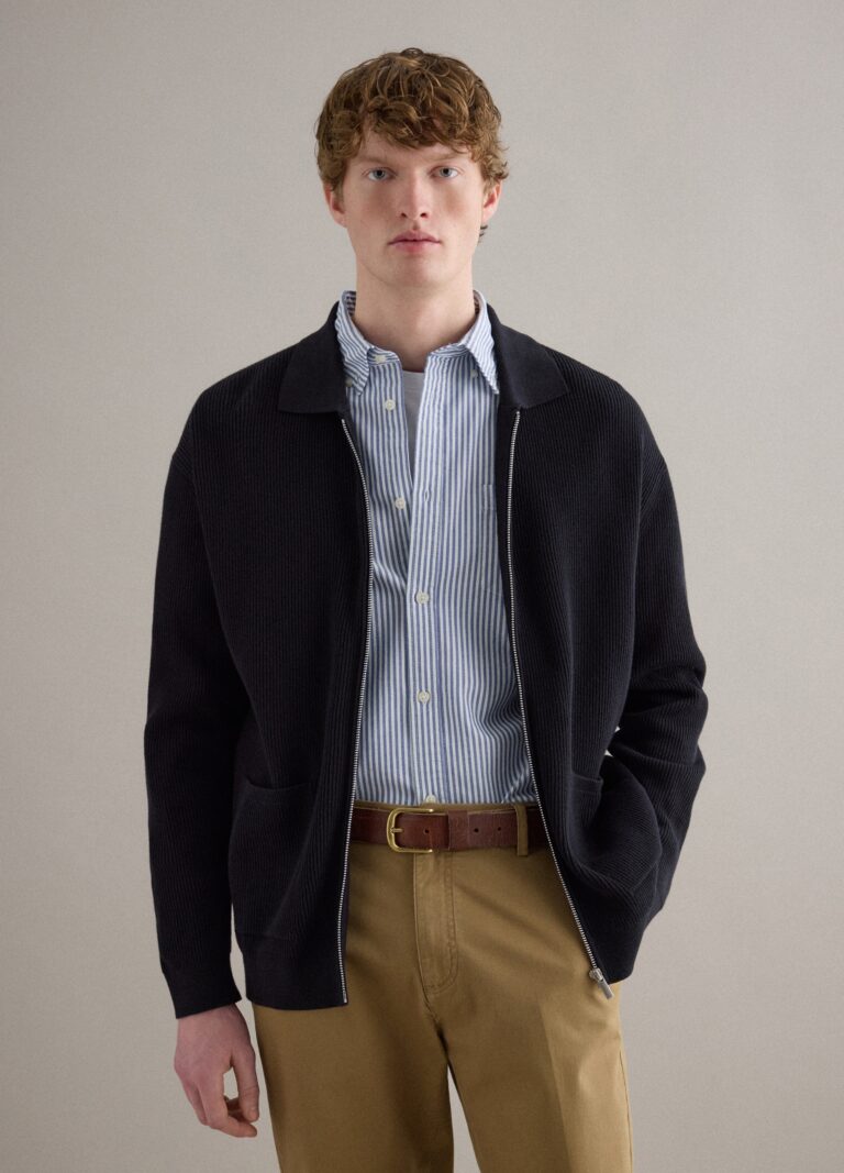 Piombo Cardigan Azul De Algodón Puro Regular Fit Con Cremallera Completa, Hombre, Azul marino, Talla: