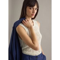 Piombo Contemporary, Camiseta Sin Mangas De Mezcla De Algodón Blanco Regular Fit Con Textura De Red, Mujer, Blanco roto, Talla: 34