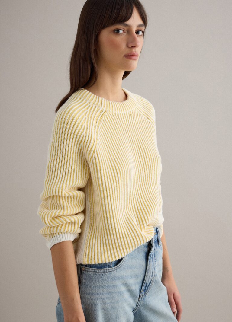 Piombo Jersey De Algodón Puro Con Rayas Multicolores - Ajuste Regular, Mujer, Yellow/White, Talla: 40
