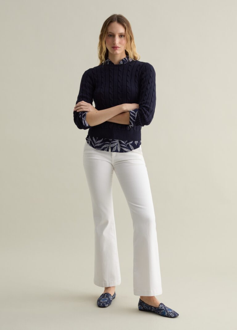 Piombo Jersey De Canalé Con Punto Trenzado, Mujer, Azul oscuro, Talla: 34