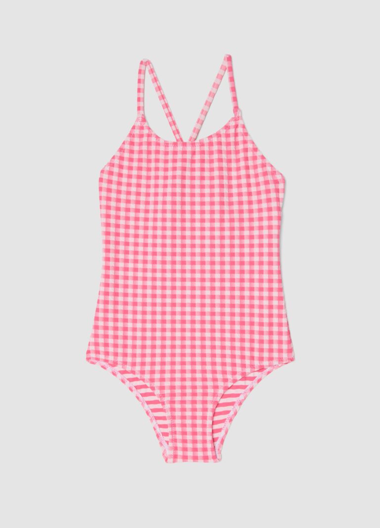 Piombo KIDS Bañador Rosa De Una Pieza En Tejido Elástico De Cuadros Vichy, Niña, Blanco/rosa, Talla: 10
