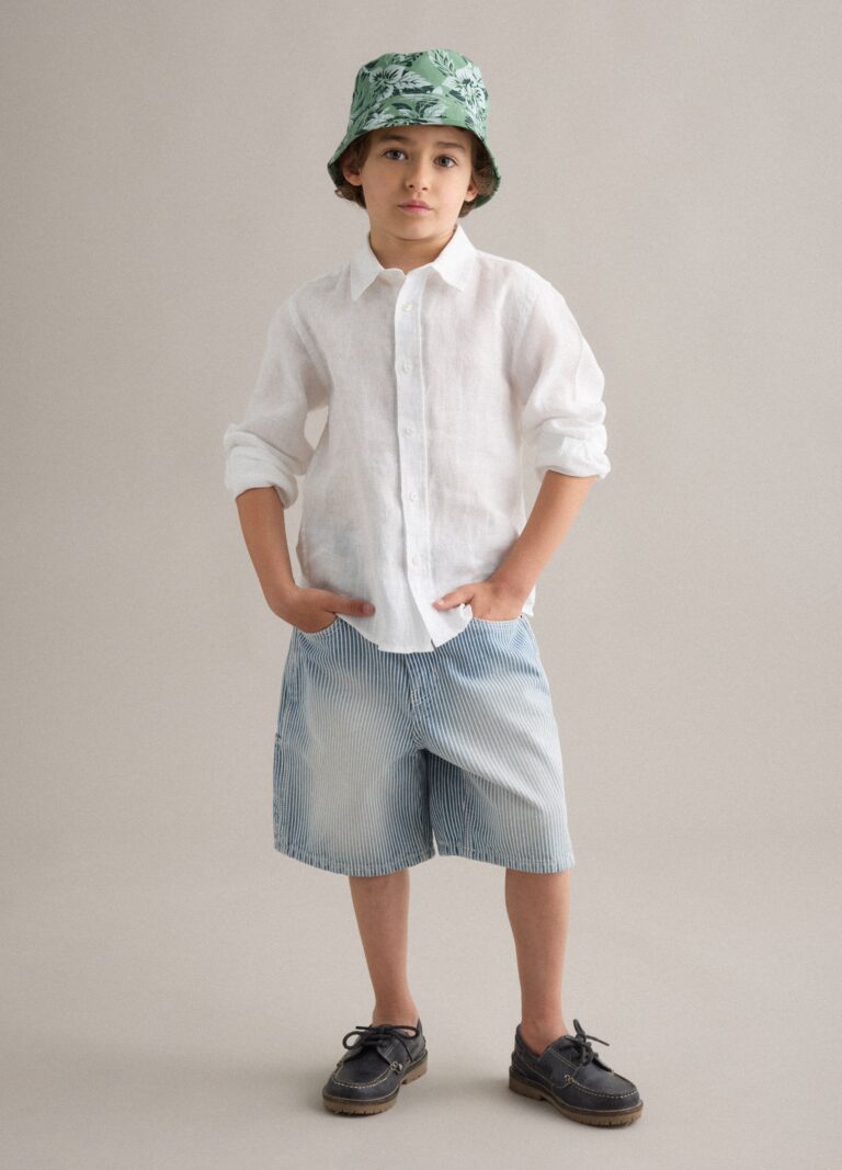 Piombo KIDS Bermudas Celestes De Algodón Puro A Rayas, Niño, Blanco, Talla: 6