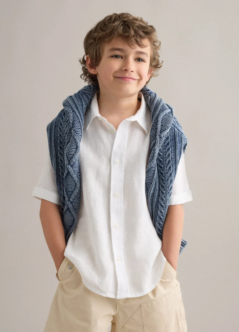Piombo KIDS Camisa Blanca De Lino Puro De Corte Oversized Para Niño, Niño, Blanco óptico, Talla: 6