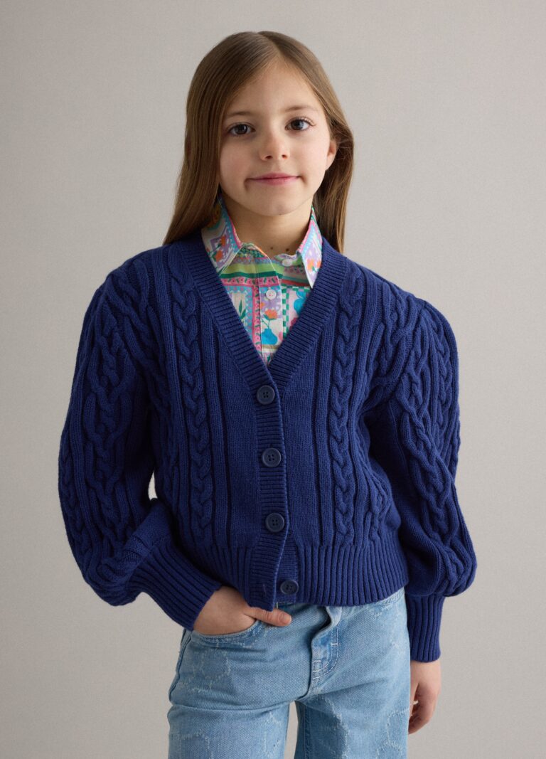 Piombo KIDS Cárdigan Azul De Algodón Puro Para Niñas Regular Fit Con Cuello V Profundo, Niña, Blu Bluette, Talla: 10