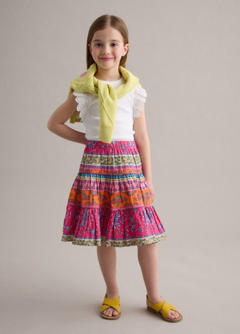 Piombo KIDS, Falda Multicolor De Algodón Puro Con Volante, Niña, Rosa, Talla: 8