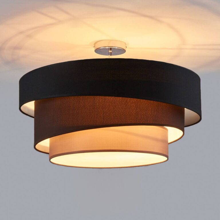 Plafón Lindby Melia, negro/marrón, textil, Ø 56c