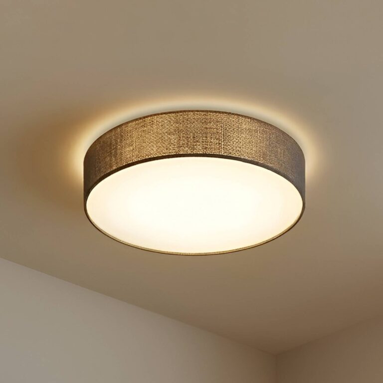 Plafón Lindby Sebatin, Ø 50 cm, gris, tela, E27
