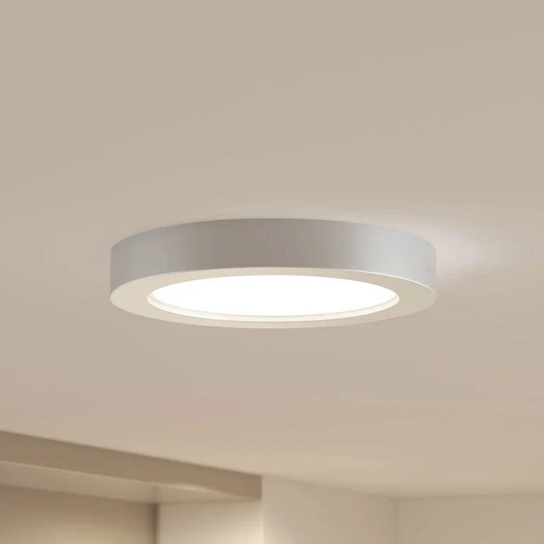 Prios Plafón LED Edwina, plata, 25 cm, CCT, IP44