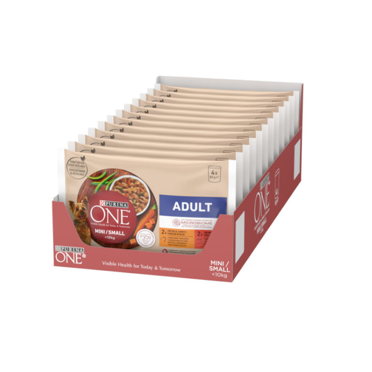 Purina ONE 24 sobres x 85 g Purina One Mini Adult Pollo y Buey sobres para perros ¡Pack ahorro!