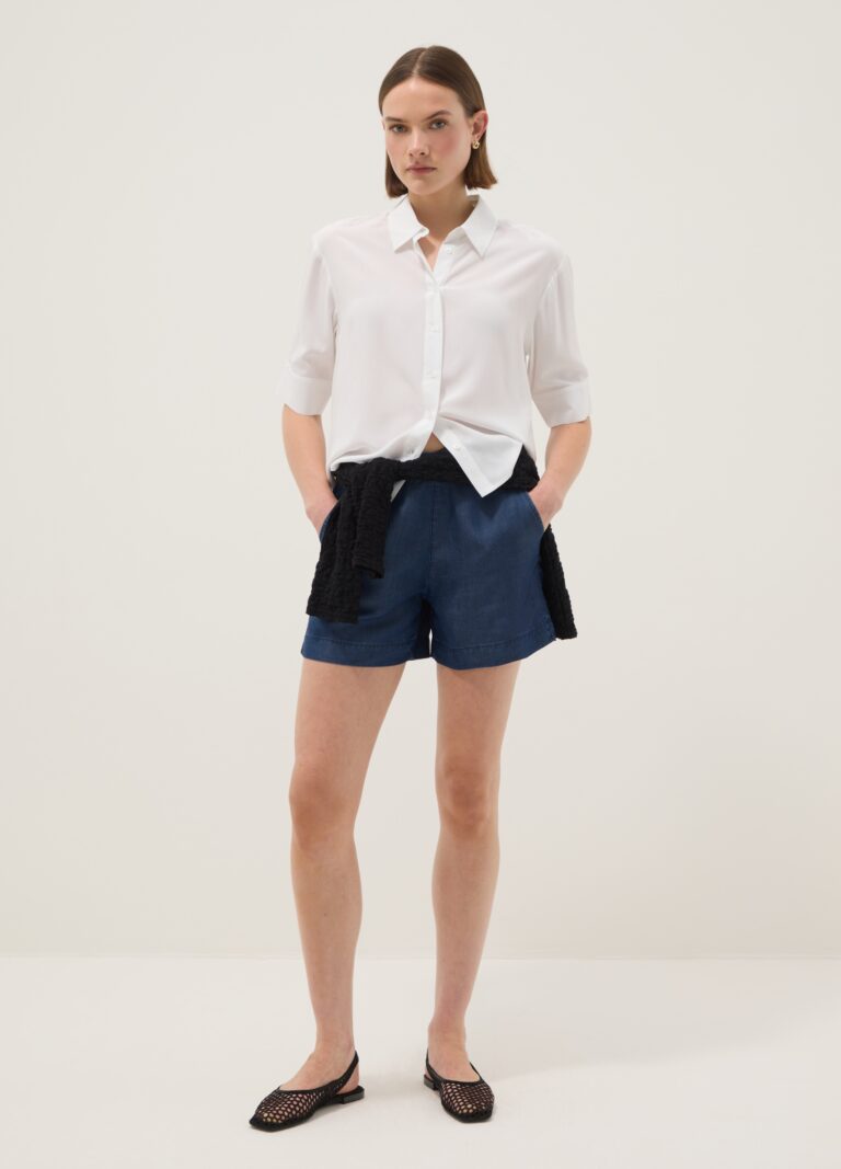 Republic OF DENIM Short Vaquero Azul De Lyocell Puro Con Cintura Elástica, Corte Regular, Mujer, Azul, Talla: 40