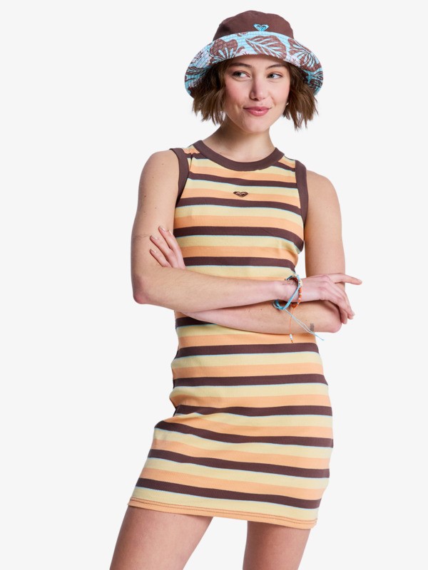 Roxy Iconic Days Stripes - Vestido acanalado sin mangas Marrón Mujer